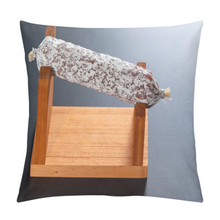 Personality  Whole Spicy Cured Italian Salami On A Wood Stand Pillow Covers