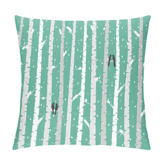 Personality  Vector Birch Or Aspen Trees With Snow And Love Birds Pillow Covers