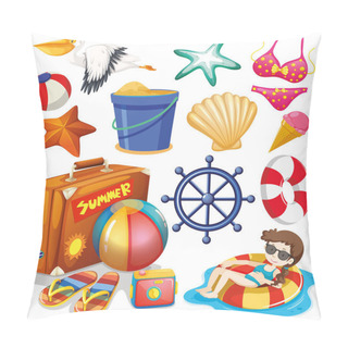 Personality  Set Of Isolated Objects Theme Beach Holiday Pillow Covers