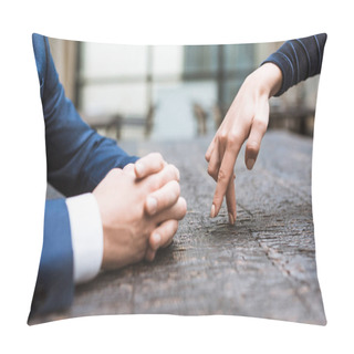 Personality  Cropped Shot Of Woman Making Steps With Figers To Her Boyfriend Pillow Covers