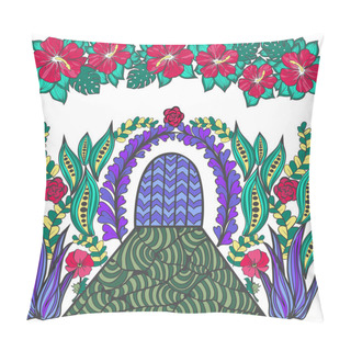 Personality   Hand-drawn Abstract Fantasy Picture. Flowers, Leaf And Door.  Pillow Covers