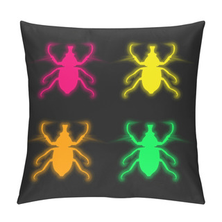 Personality  Animal Longhorned Insect Shape Four Color Glowing Neon Vector Icon Pillow Covers