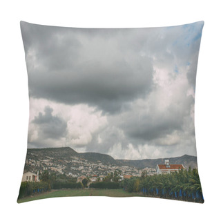 Personality  Scenic View Of Green Trees Near Houses In Mountains Pillow Covers