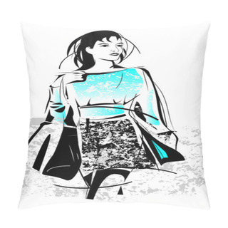 Personality  Freehand Sketch Of Shopping Girl With Bag Pillow Covers