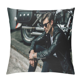 Personality  Stylish Man With Motorbike  Pillow Covers