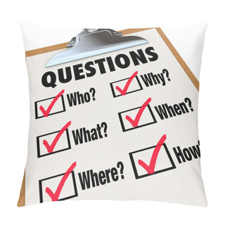 Personality  Survey Clipboard Research Questions Who What Where When Why How Pillow Covers