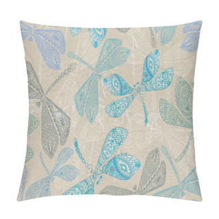 Personality  Seamless Background With Blue Dragonfly Pillow Covers