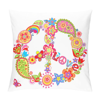 Personality  Vintage Peace Flower Symbol Pillow Covers