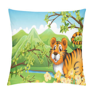 Personality A Tiger In The Mountain Near The Flowing River Pillow Covers