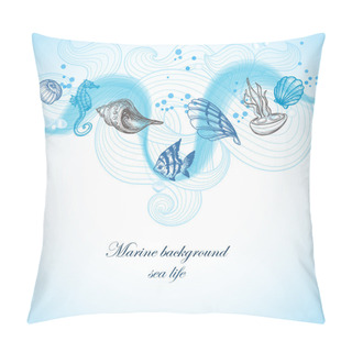 Personality  Sea Background, Marine Fauna Hand Drawn Elements Pillow Covers