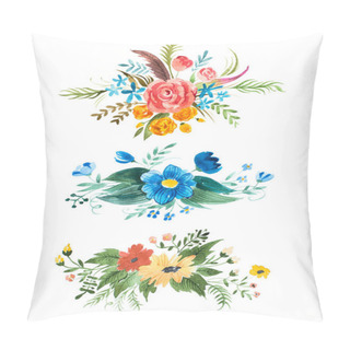 Personality  Watercolour Bouquet Of Flowers. Hand-painted Decoration Element With Roses, Forget-me-nots, Globe-flowers And Leaves Pillow Covers