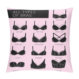 Personality  Bra Icons Set. Different Types Of Bras. All Types Of Bras. Vector. Pillow Covers