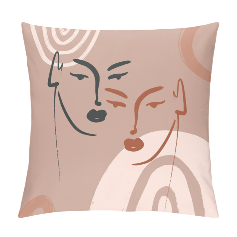 Personality  Modern Boho Pastel Terracotta Collage Line Drawing African Black Women Couple Twin Faces Hairstyle Fashion Beauty Minimalist Vector Illustration Modern Abstract Graphics Print Clipart pillow covers
