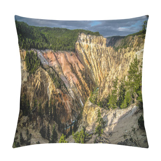 Personality  Lower Falls Of The Yellowstone National Park From Artist Point At Sunset, Wyoming In The Usa Pillow Covers