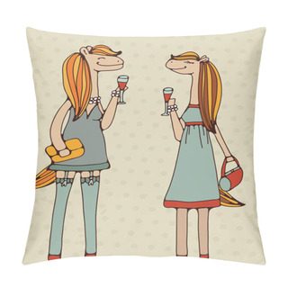 Personality  Cocktail Party Girls Horse Characters Pillow Covers