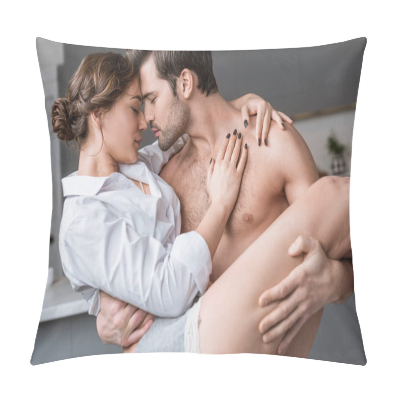 Personality  Passionate Shirtless Man Holding In Arms Attractive Girlfriend  Pillow Covers
