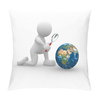 Personality  Man With Magnifying Glass And Earth Globe Pillow Covers