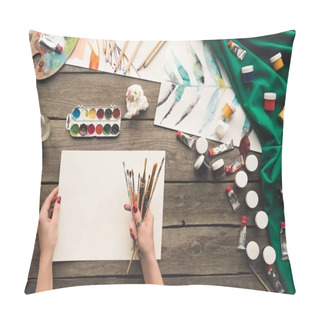 Personality  Painter Holding Brushes And Paper Pillow Covers