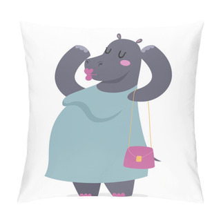 Personality  Hippo Fat Woman Vector Portrait Illustration On White Background Pillow Covers