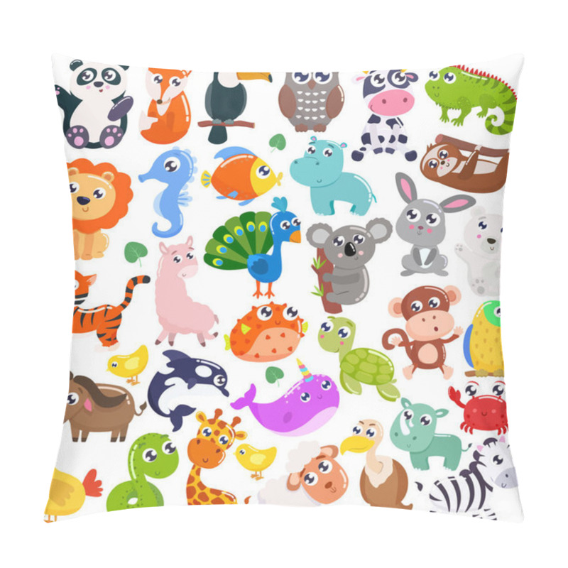 Personality  Big set of cute cartoon animals. Vector illustration. pillow covers