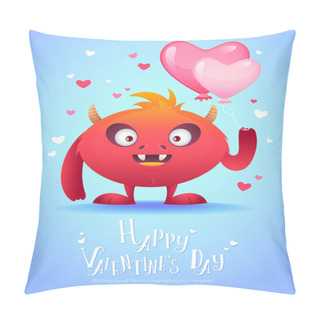Personality  Cartoon Monster With A Heart Valentine Card Pillow Covers