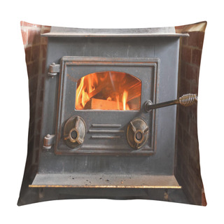 Personality  A Close Up Image Of An Old Fashioned Wood Burning Stove. Pillow Covers