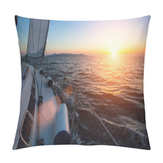 Personality  Yacht Sailing Against Sunset Pillow Covers
