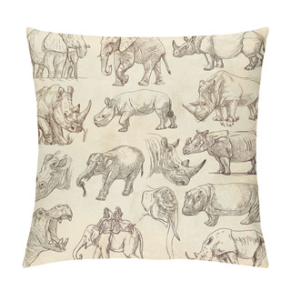 Personality  Heavy Animals. Hand Drawn Pack On Paper. Freehands. Pillow Covers
