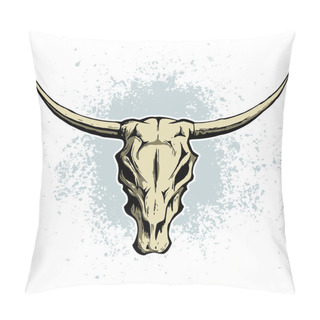 Personality  Bull, Cow Skull With Horns, Vector Image. Pillow Covers