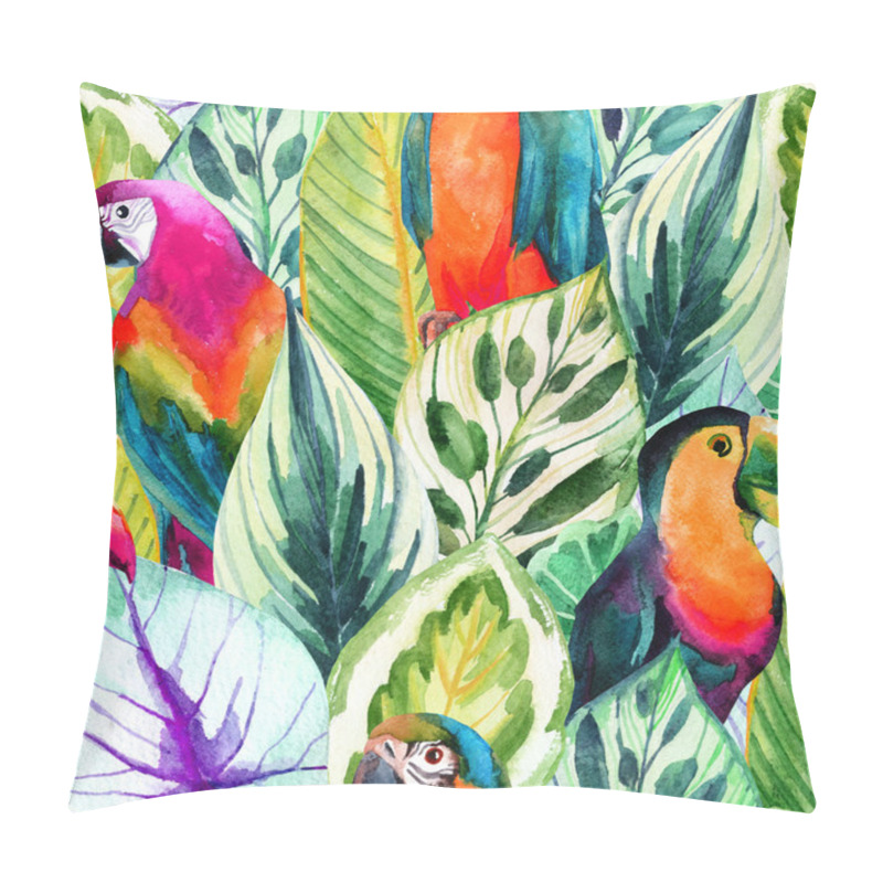 Personality  watercolor parrots and tropical leaves seamless pattern pillow covers