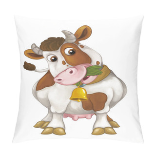 Personality  Cow Is Standing, Resting, Looking And Eating Grass Pillow Covers