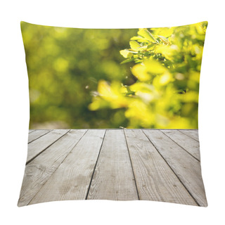 Personality  Wooden Perspective Floor With Planks On Blurred Summer Background. Pillow Covers