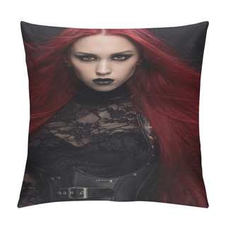 Personality  Woman In Black Gothic Costume  Pillow Covers