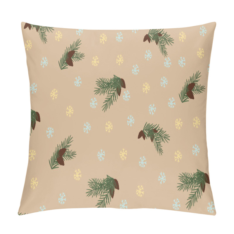 Personality  Seamless pattern with green Christmas tree branches, cones, snowflakes on a pink background. pillow covers