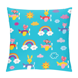 Personality  Cute Baby Animals In Airplanes Seamless Pattern Pillow Covers