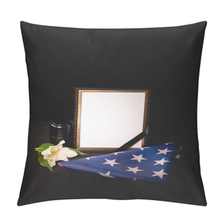 Personality  Lily, Mirror, Ashes And American Flag On Black Background, Funeral Concept Pillow Covers