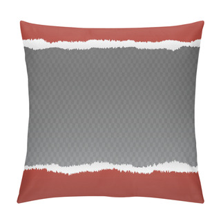 Personality  Realistic Red Torn Open Paper With Space For Text On Transparent, Horizontal Background, Holes In Paper. Torn Strip Of Paper With Uneven, Torn Edges Pillow Covers