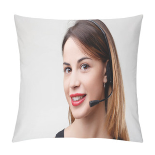 Personality  Professional Headset-clad Woman Provides Top-notch Company Assistance. Speaking Six Languages, Courteous And Proficient, She Effectively Communicates, Serving As The Voice Of Your Enterprise Pillow Covers
