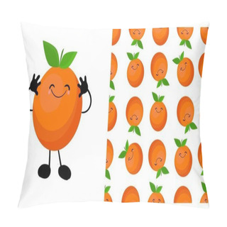 Personality  Orange Character. Cute Cartoon Fruit. Illustration Isolated On A White Background. Citruses Seamless Pattern. Pillow Covers