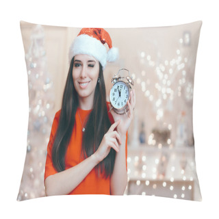 Personality  Christmas Woman With Alarm Clock Waiting For Santa Claus Pillow Covers