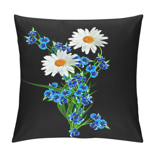 Personality  Daisy Flower Isolated On Black Background Pillow Covers
