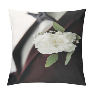 Personality  Partial View Of Groom In Suit With Beautiful White Corsage Pillow Covers
