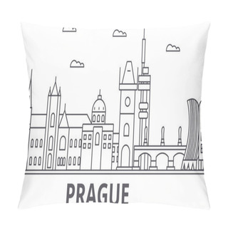 Personality  Prague Architecture Line Skyline Illustration. Linear Vector Cityscape With Famous Landmarks, City Sights, Design Icons. Landscape Wtih Editable Strokes Pillow Covers