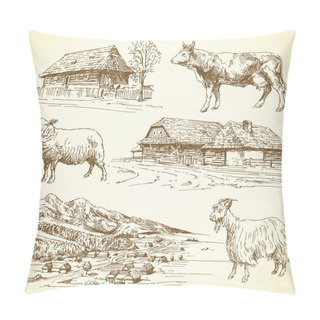 Personality  Rural Landscape, Village, Farm Animals Pillow Covers