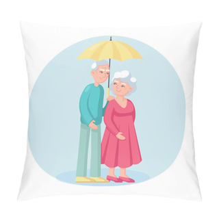 Personality  Elderly Couple Walk Under A Common Umbrella. Pillow Covers