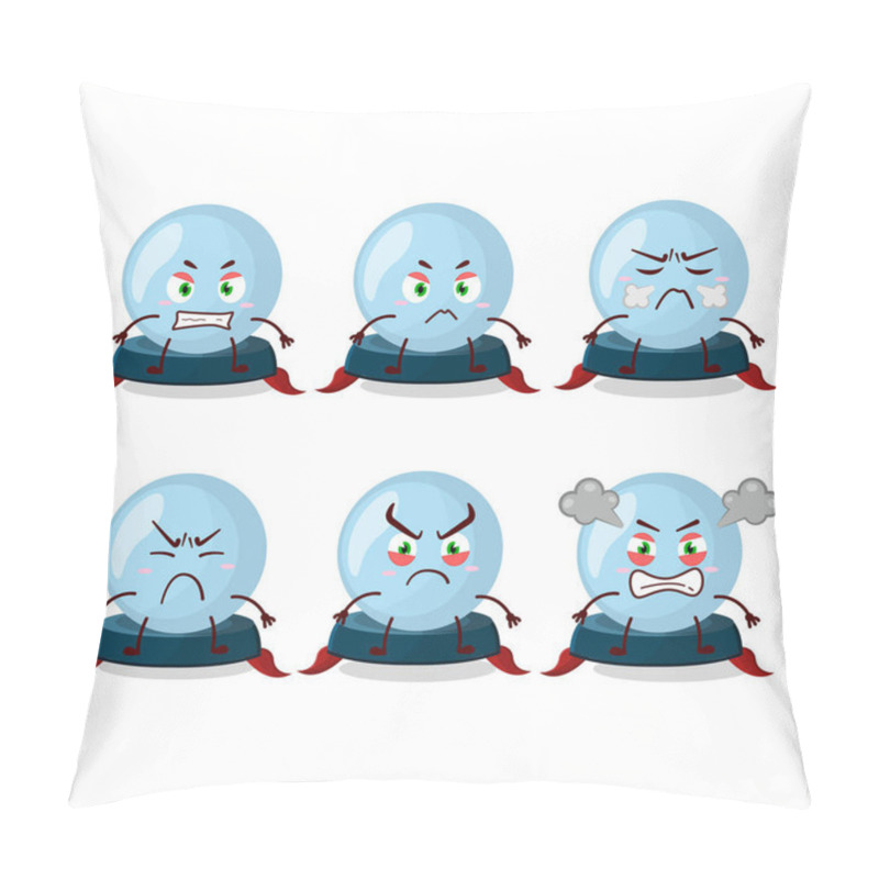 Personality  Crystal Ball Cartoon Character With Various Angry Expressions. Vector Illustration Pillow Covers