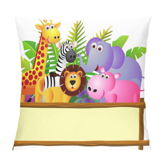 Personality  Wild Animal Cartoon And Blank Sign Pillow Covers