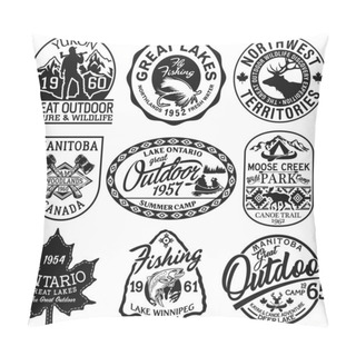 Personality  Canada Outdoor Adventure Stickers And Patches Vector Collection In Black And White For Boy Wear Pillow Covers