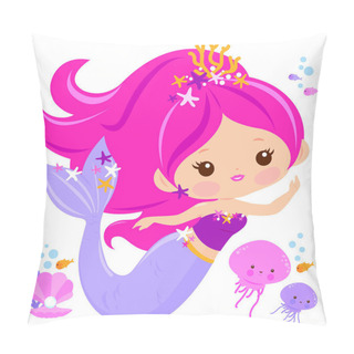 Personality  Beautiful Mermaid And Sea Animals. Vector Illustration Pillow Covers