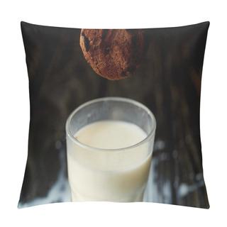 Personality  Closeup View Of Chocolate Cookie Falling Into Glass With Milk  Pillow Covers